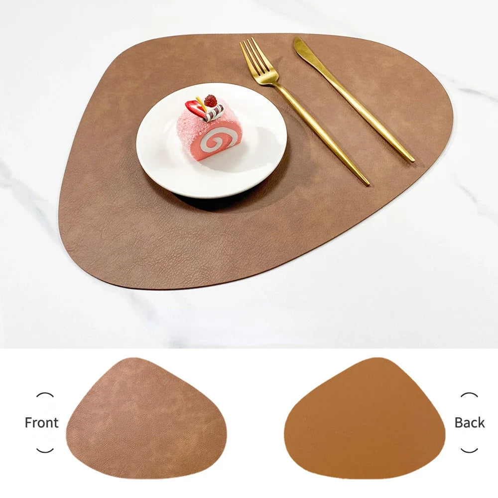 Brook | Pebble Shaped Placemats, Faux Leather Double Sided Table Mats, Non Slip Heat Resistant Set