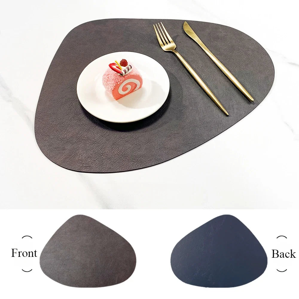Brook | Pebble Shaped Placemats, Faux Leather Double Sided Table Mats, Non Slip Heat Resistant Set