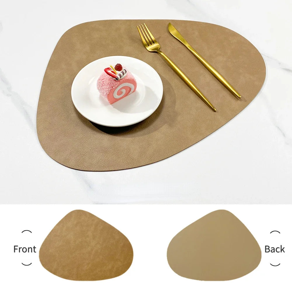 Brook | Pebble Shaped Placemats, Faux Leather Double Sided Table Mats, Non Slip Heat Resistant Set