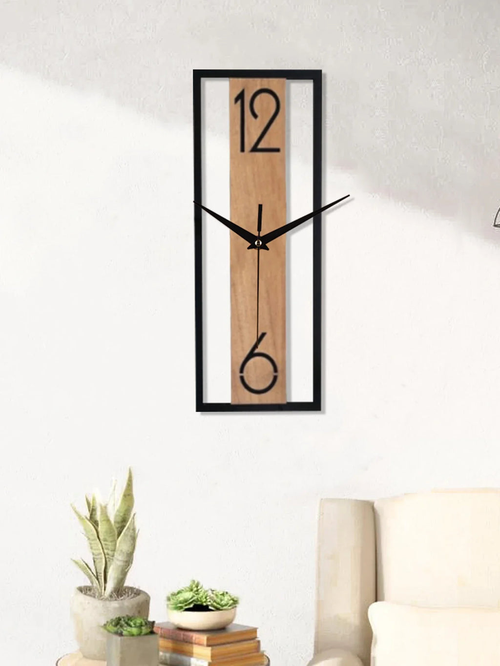 Pillar | Modern Rectangular Wall Clock, Slim Wood and Metal Silent Clock, Minimalist Japandi Decor