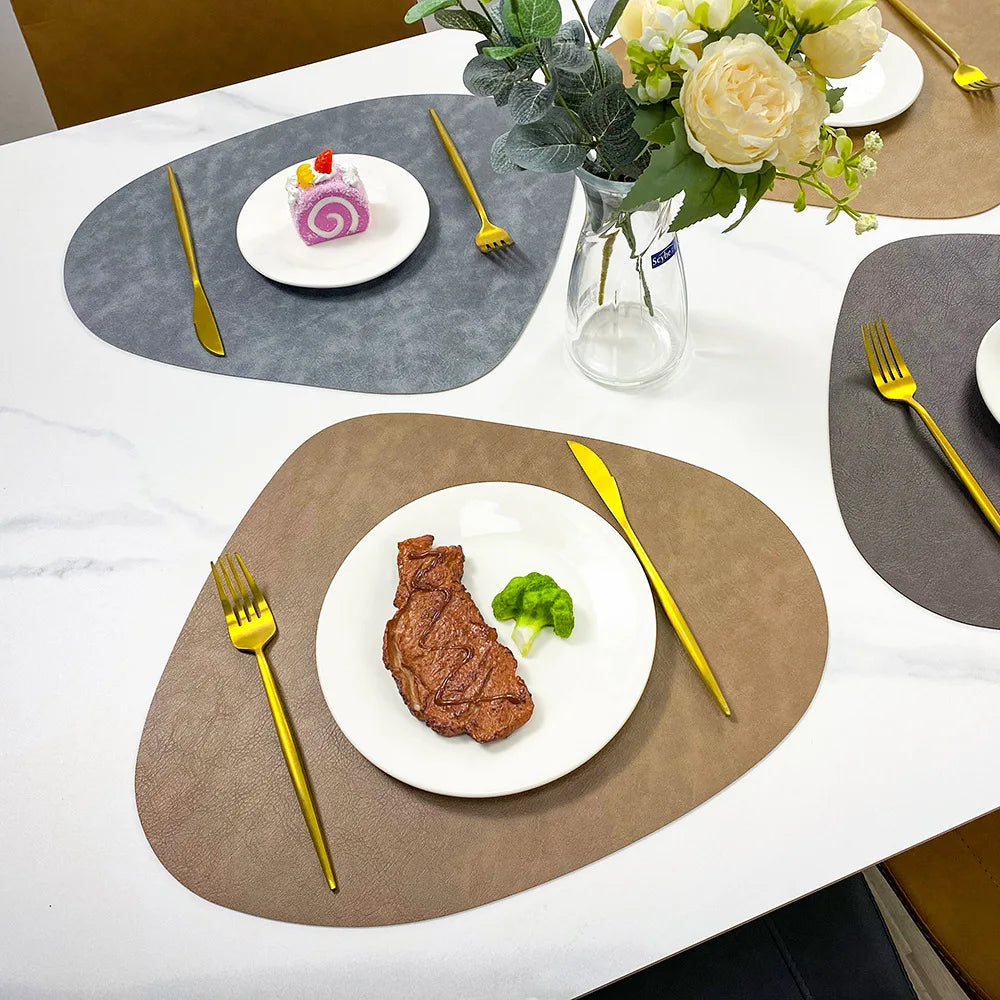 Brook | Pebble Shaped Placemats, Faux Leather Double Sided Table Mats, Non Slip Heat Resistant Set