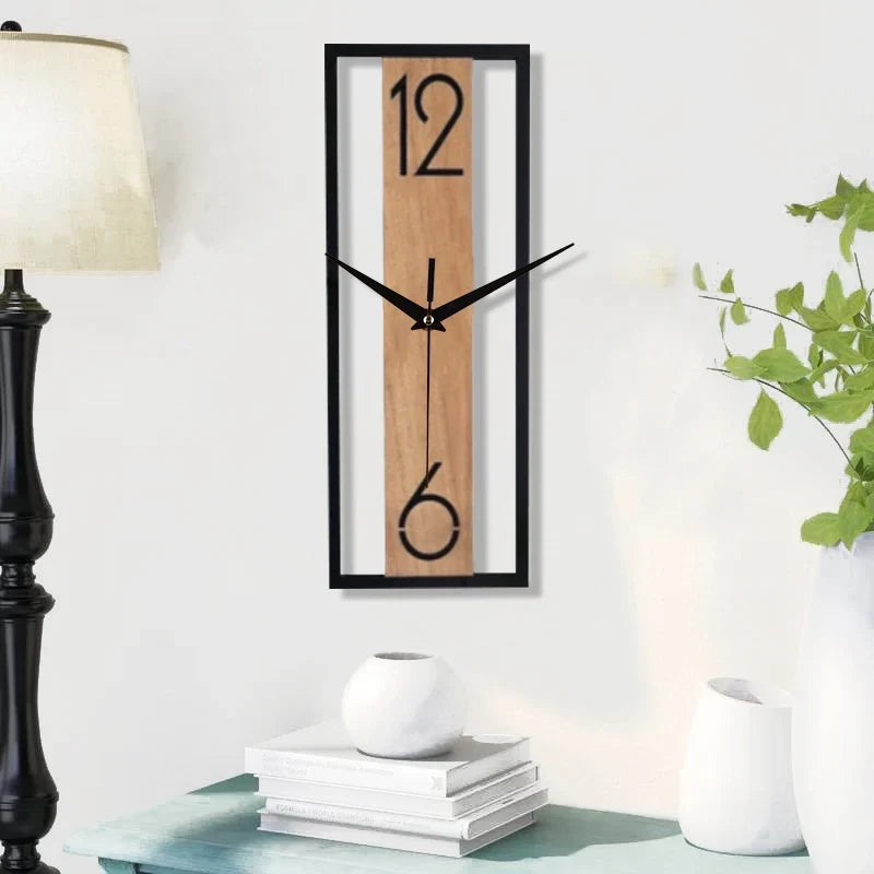 Pillar | Modern Rectangular Wall Clock, Slim Wood and Metal Silent Clock, Minimalist Japandi Decor