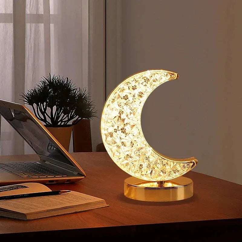 Stellora | Crystal Night Light, Rechargeable Touch Lamp, Moon and Star LED Bedside Table Lamp, Gift