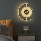 Lunaris | Wall Clock Lamp, Gold Crescent LED Wall Sconce with Clock, Modern Decorative Wall Light