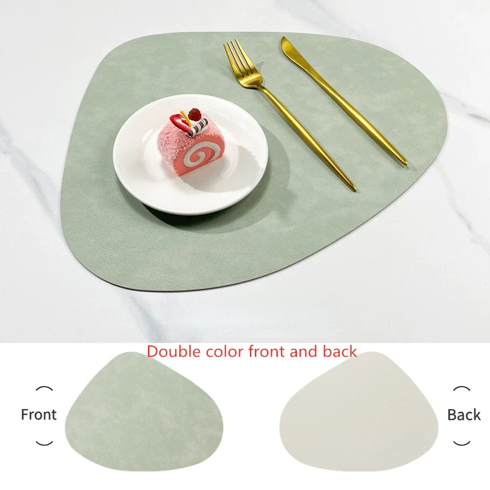 Brook | Pebble Shaped Placemats, Faux Leather Double Sided Table Mats, Non Slip Heat Resistant Set