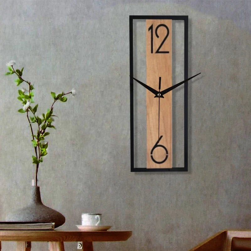 Pillar | Modern Rectangular Wall Clock, Slim Wood and Metal Silent Clock, Minimalist Japandi Decor