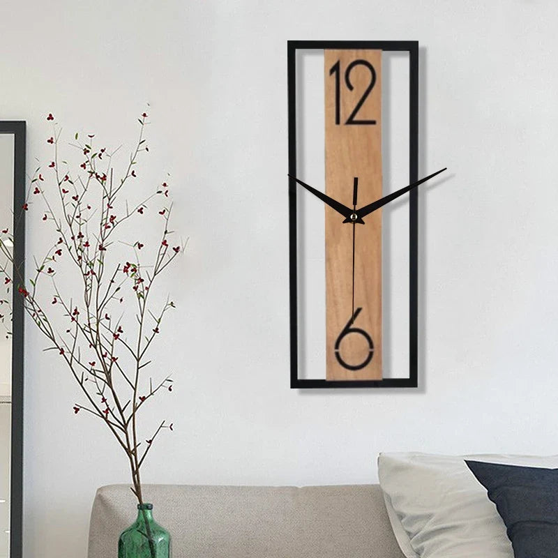 Pillar | Modern Rectangular Wall Clock, Slim Wood and Metal Silent Clock, Minimalist Japandi Decor