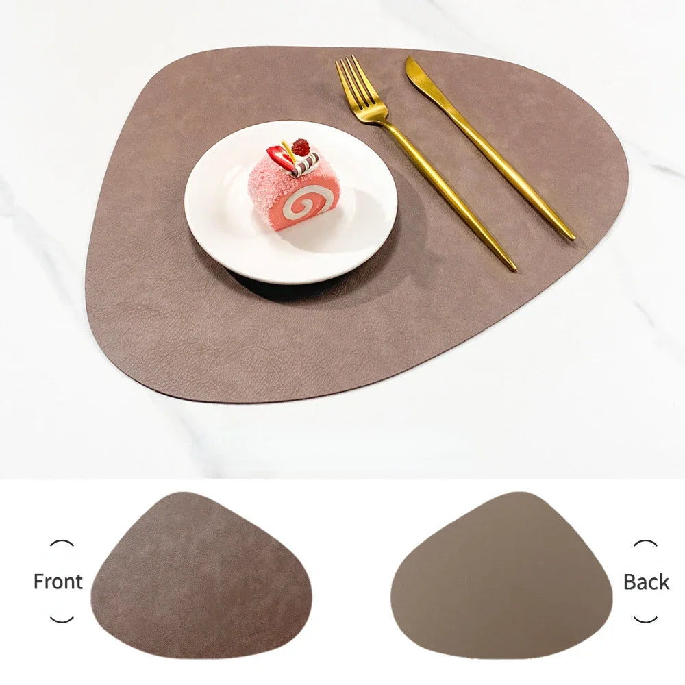Brook | Pebble Shaped Placemats, Faux Leather Double Sided Table Mats, Non Slip Heat Resistant Set