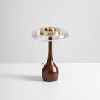 Andi | Glass Mushroom Table Lamp, Walnut Wood Bedside Lamp, 3 Color Plug In Desk Lamp