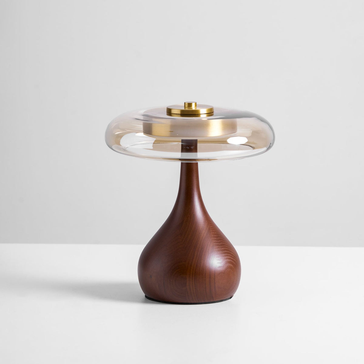 Andi | Glass Mushroom Table Lamp, Walnut Wood Bedside Lamp, 3 Color Plug In Desk Lamp