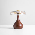 Andi | Glass Mushroom Table Lamp, Walnut Wood Bedside Lamp, 3 Color Plug In Desk Lamp