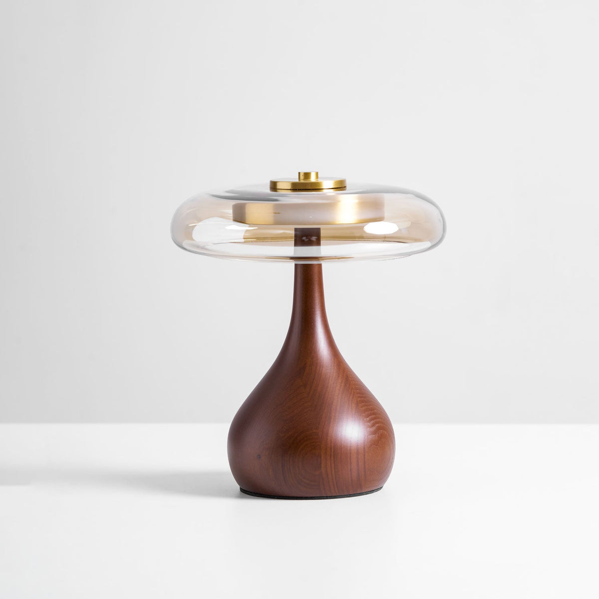 Andi | Glass Mushroom Table Lamp, Walnut Wood Bedside Lamp, 3 Color Plug In Desk Lamp