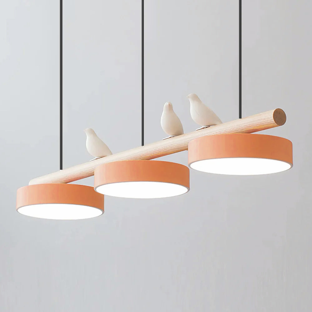 Sienna Bird | Linear Pendant Light with Birds, Wood LED Kitchen Island Chandelier, Dimmable Options