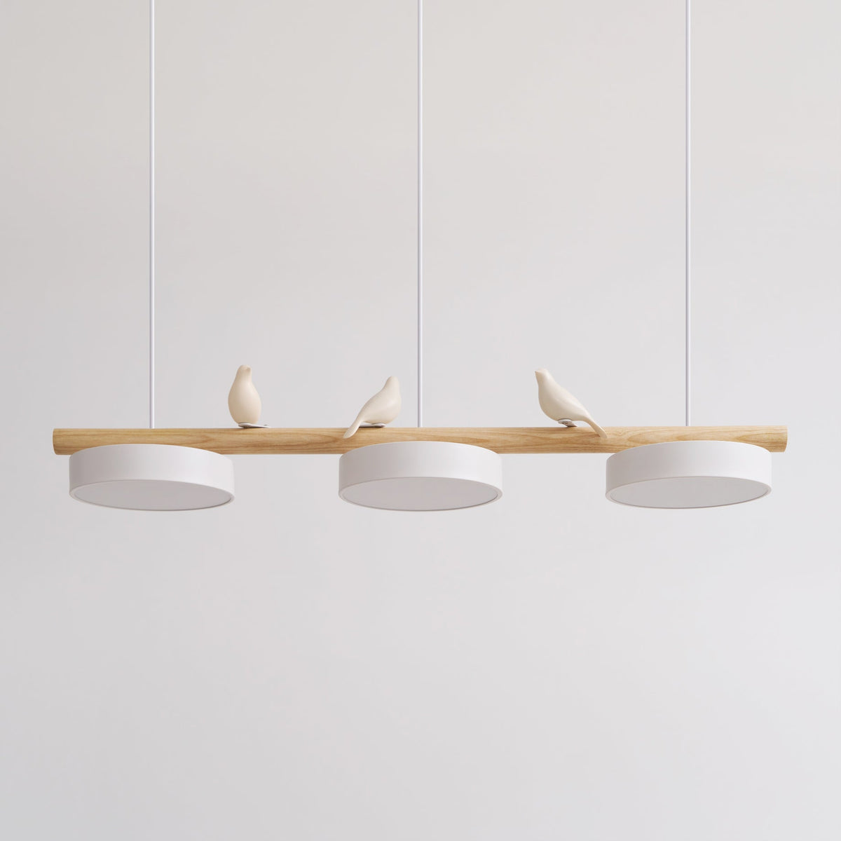 Sienna Bird | Linear Pendant Light with Birds, Wood LED Kitchen Island Chandelier, Dimmable Options