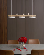 Sienna Bird | Linear Pendant Light with Birds, Wood LED Kitchen Island Chandelier, Dimmable Options