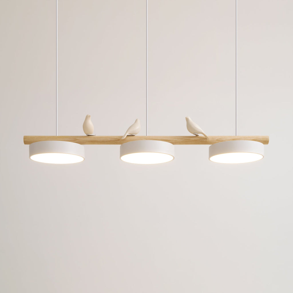 Sienna Bird | Linear Pendant Light with Birds, Wood LED Kitchen Island Chandelier, Dimmable Options