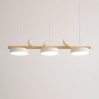 Sienna Bird | Linear Pendant Light with Birds, Wood LED Kitchen Island Chandelier, Dimmable Options