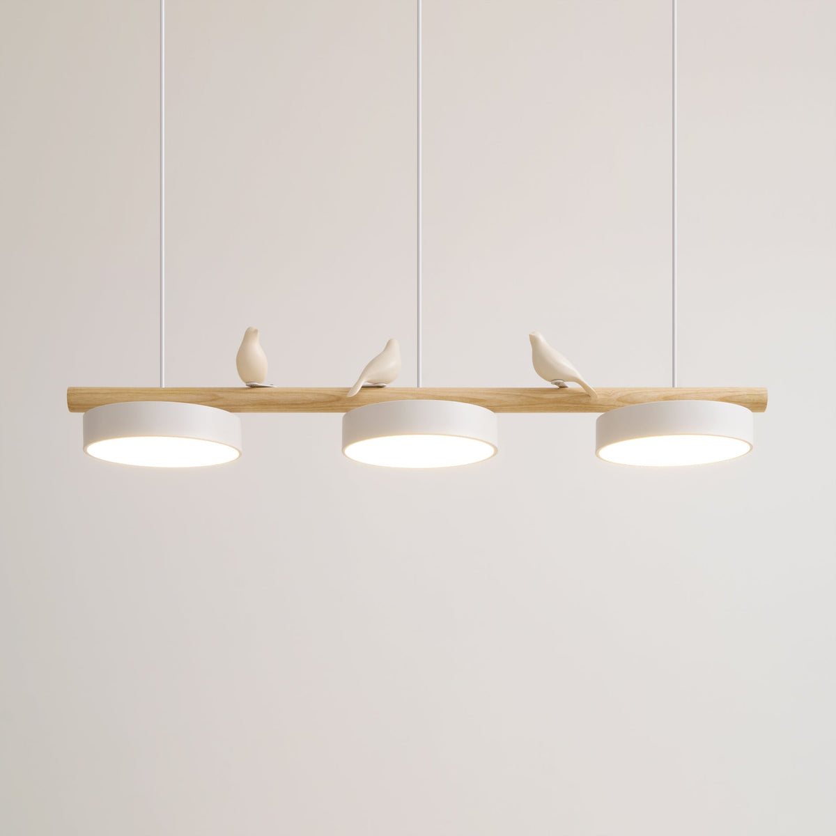 Sienna Bird | Linear Pendant Light with Birds, Wood LED Kitchen Island Chandelier, Dimmable Options
