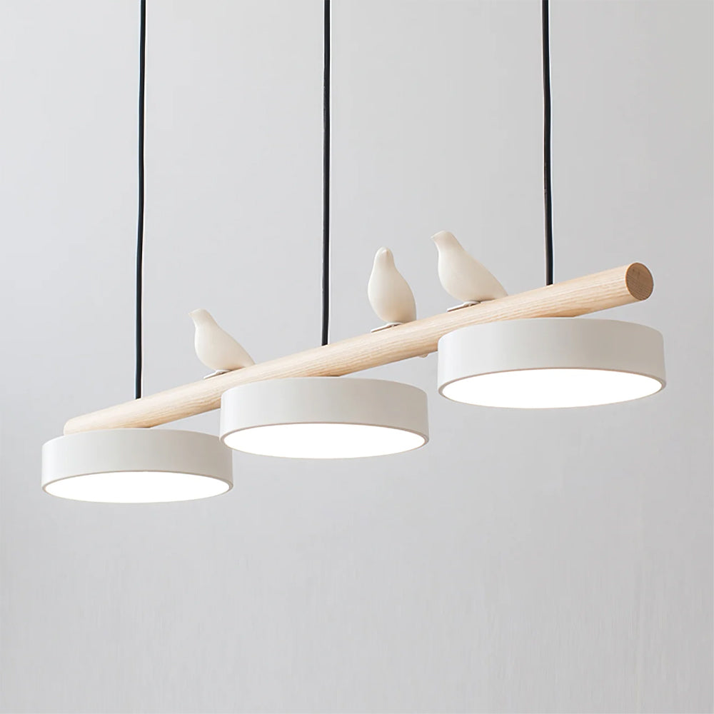 Sienna Bird | Linear Pendant Light with Birds, Wood LED Kitchen Island Chandelier, Dimmable Options