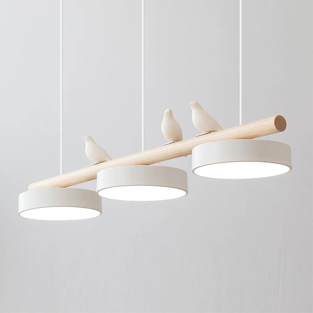 Sienna Bird | Linear Pendant Light with Birds, Wood LED Kitchen Island Chandelier, Dimmable Options