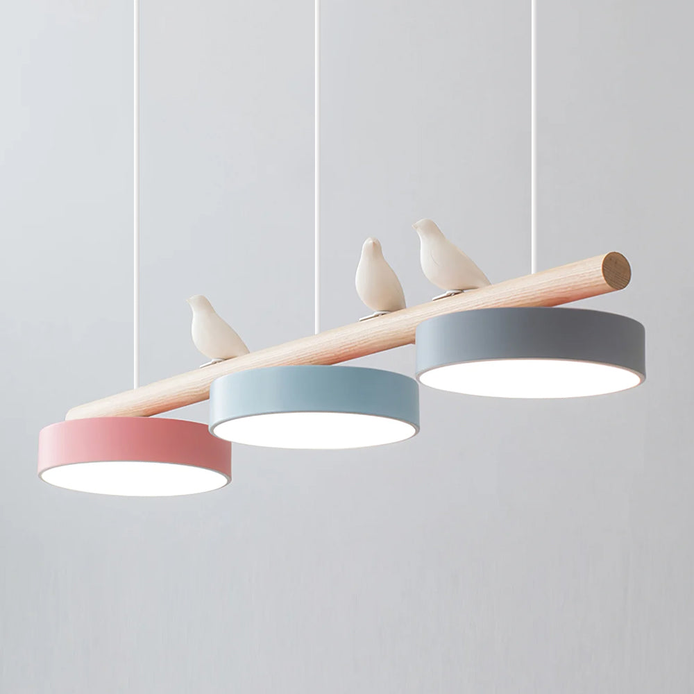 Sienna Bird | Linear Pendant Light with Birds, Wood LED Kitchen Island Chandelier, Dimmable Options