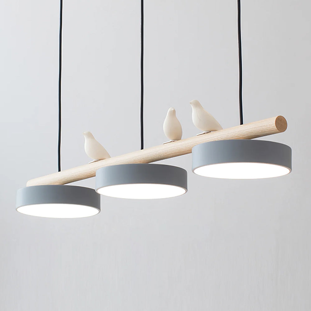 Sienna Bird | Linear Pendant Light with Birds, Wood LED Kitchen Island Chandelier, Dimmable Options