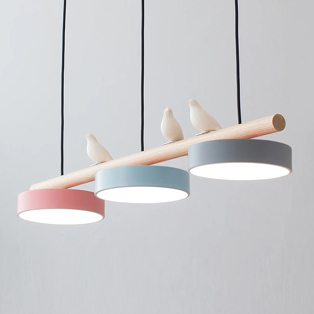Sienna Bird | Linear Pendant Light with Birds, Wood LED Kitchen Island Chandelier, Dimmable Options
