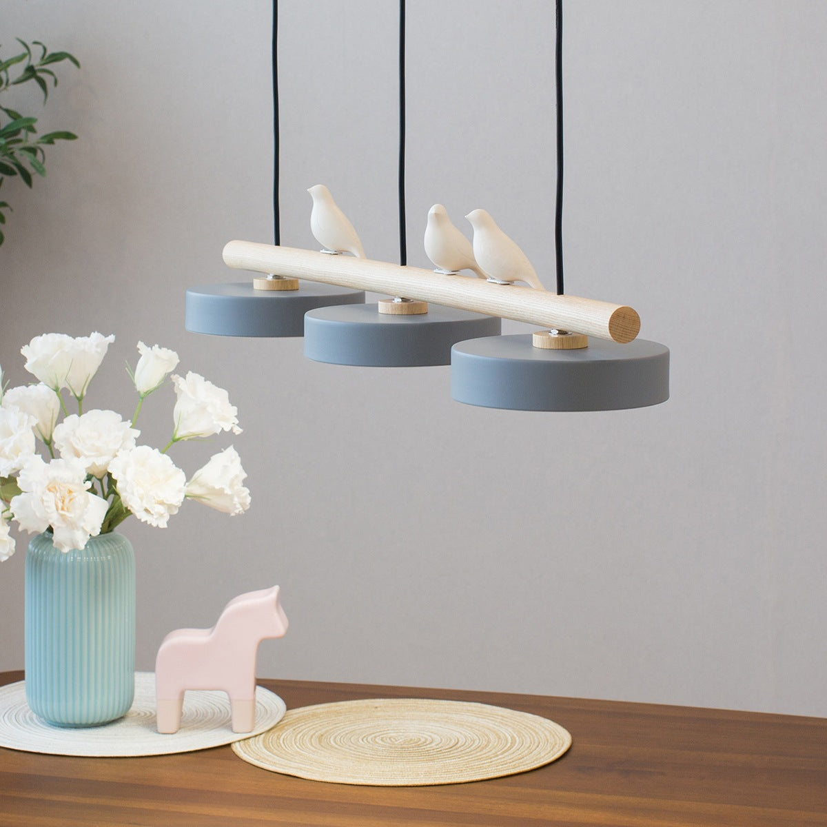 Sienna Bird | Linear Pendant Light with Birds, Wood LED Kitchen Island Chandelier, Dimmable Options