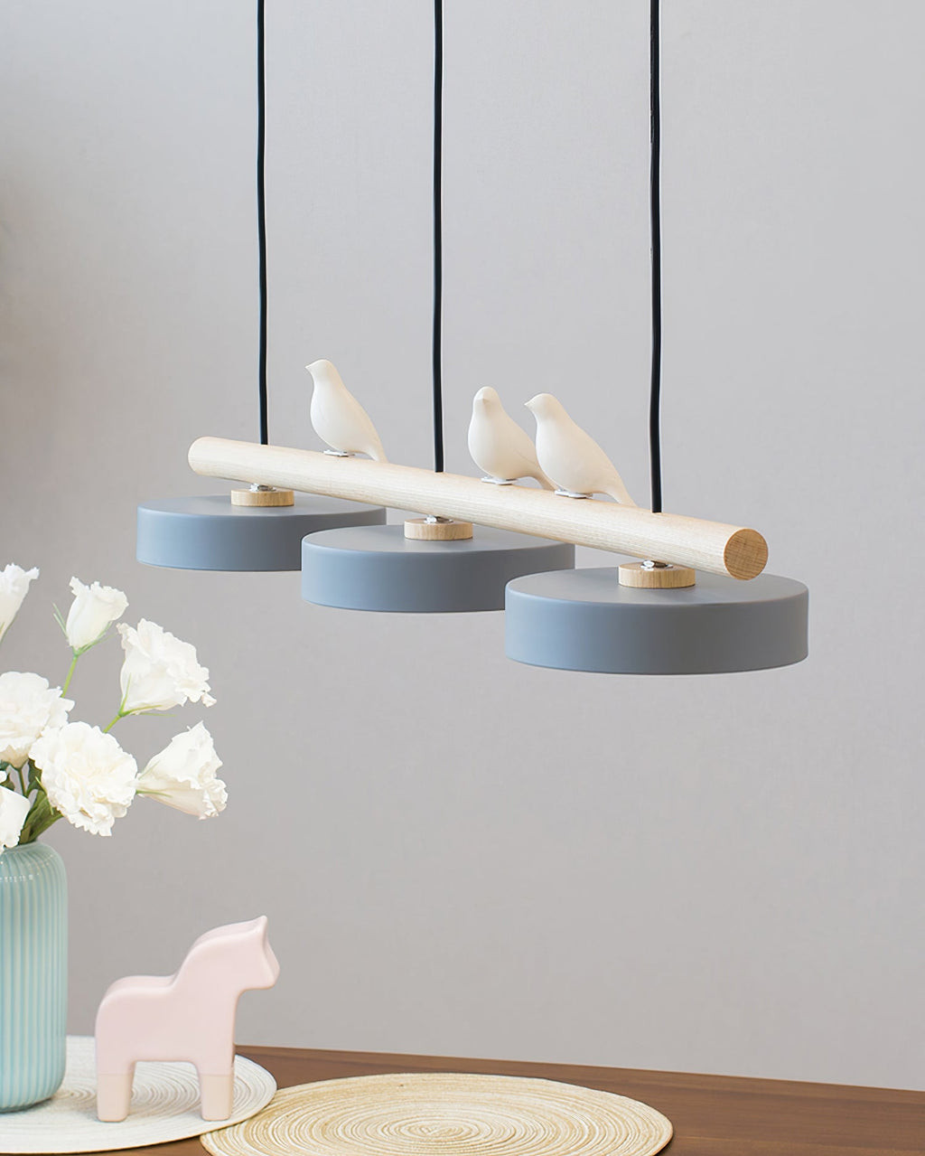 Sienna Bird | Linear Pendant Light with Birds, Wood LED Kitchen Island Chandelier, Dimmable Options
