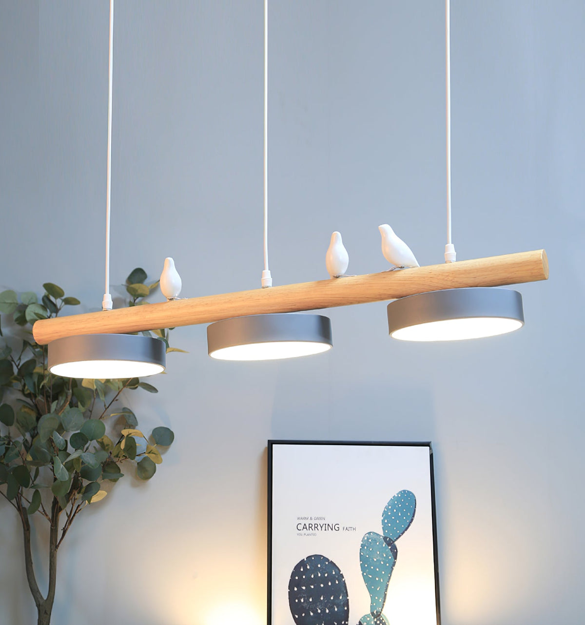 Sienna Bird | Linear Pendant Light with Birds, Wood LED Kitchen Island Chandelier, Dimmable Options