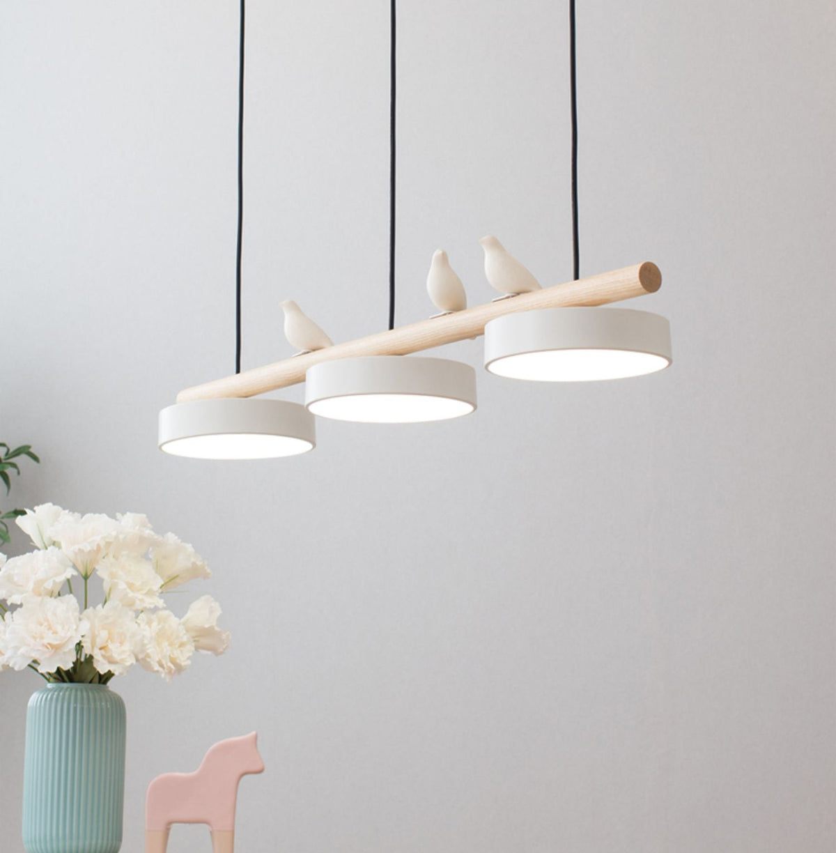 Sienna Bird | Linear Pendant Light with Birds, Wood LED Kitchen Island Chandelier, Dimmable Options
