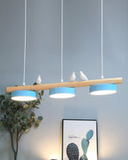 Sienna Bird | Linear Pendant Light with Birds, Wood LED Kitchen Island Chandelier, Dimmable Options