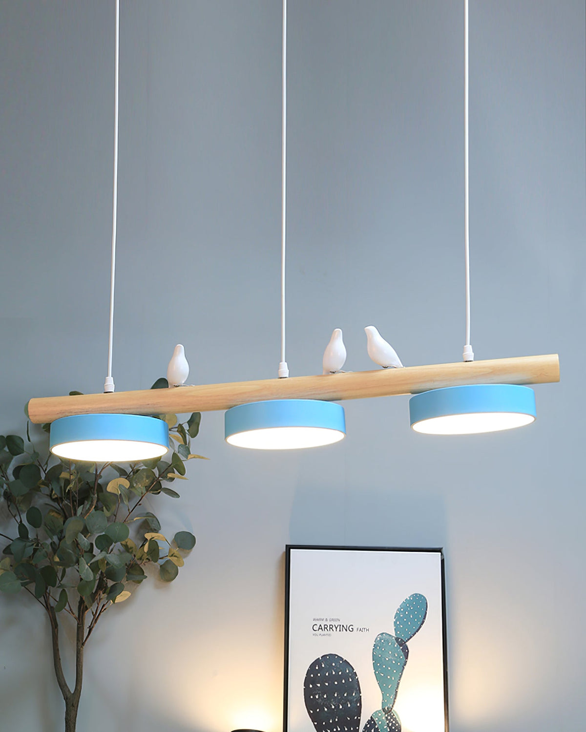 Sienna Bird | Linear Pendant Light with Birds, Wood LED Kitchen Island Chandelier, Dimmable Options