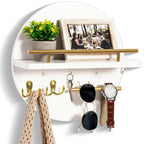 Hoop | Round Key Holder for Wall with Shelf, Wooden Entryway Organizer with Hooks, Modern Key Rack