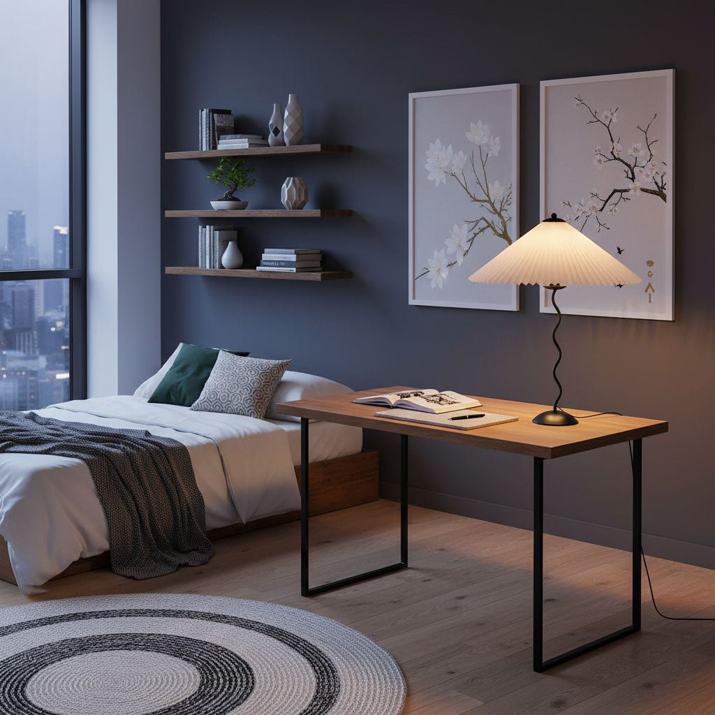 Twirl | Wavy Table Lamp, Pleated Shade Bedside Lamp, Modern Retro Squiggle Lamp for Living Room