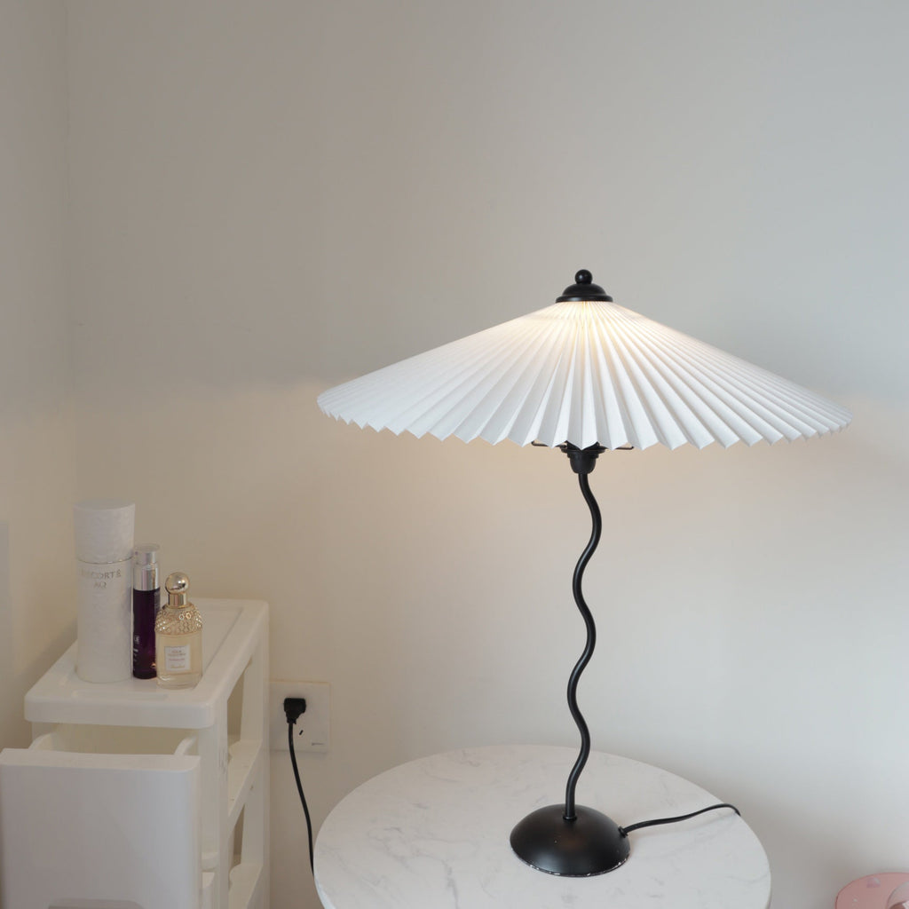 Twirl | Wavy Table Lamp, Pleated Shade Bedside Lamp, Modern Retro Squiggle Lamp for Living Room