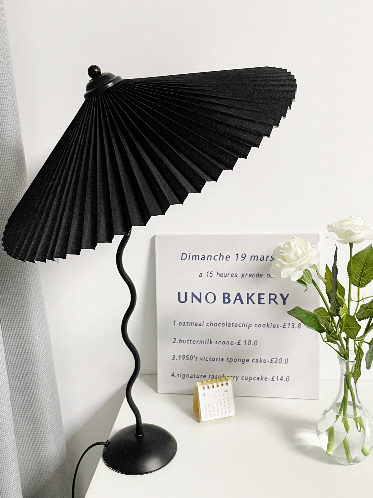 Twirl | Wavy Table Lamp, Pleated Shade Bedside Lamp, Modern Retro Squiggle Lamp for Living Room