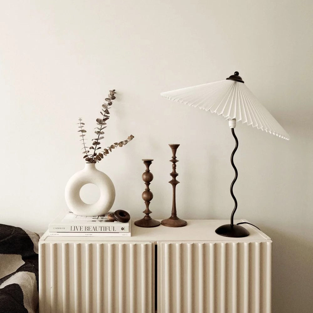 Twirl | Wavy Table Lamp, Pleated Shade Bedside Lamp, Modern Retro Squiggle Lamp for Living Room