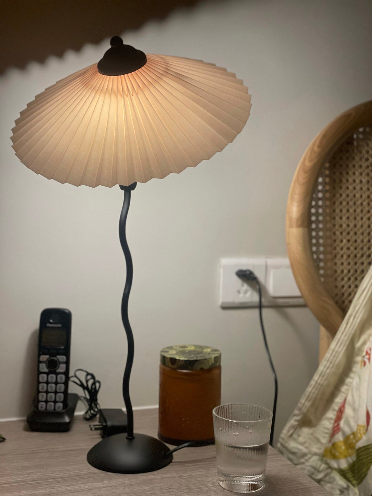 Twirl | Wavy Table Lamp, Pleated Shade Bedside Lamp, Modern Retro Squiggle Lamp for Living Room