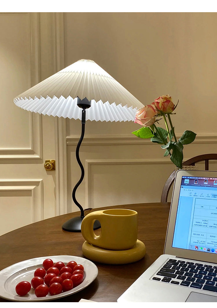 Twirl | Wavy Table Lamp, Pleated Shade Bedside Lamp, Modern Retro Squiggle Lamp for Living Room