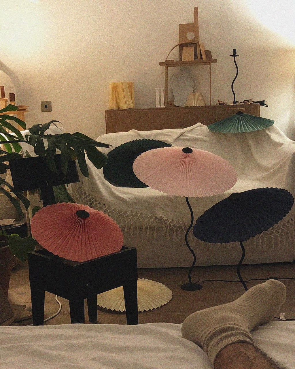 Twirl | Wavy Table Lamp, Pleated Shade Bedside Lamp, Modern Retro Squiggle Lamp for Living Room