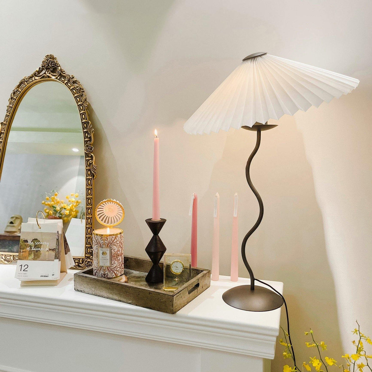 Twirl | Wavy Table Lamp, Pleated Shade Bedside Lamp, Modern Retro Squiggle Lamp for Living Room