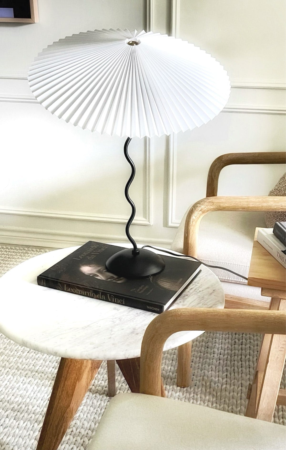 Twirl | Wavy Table Lamp, Pleated Shade Bedside Lamp, Modern Retro Squiggle Lamp for Living Room
