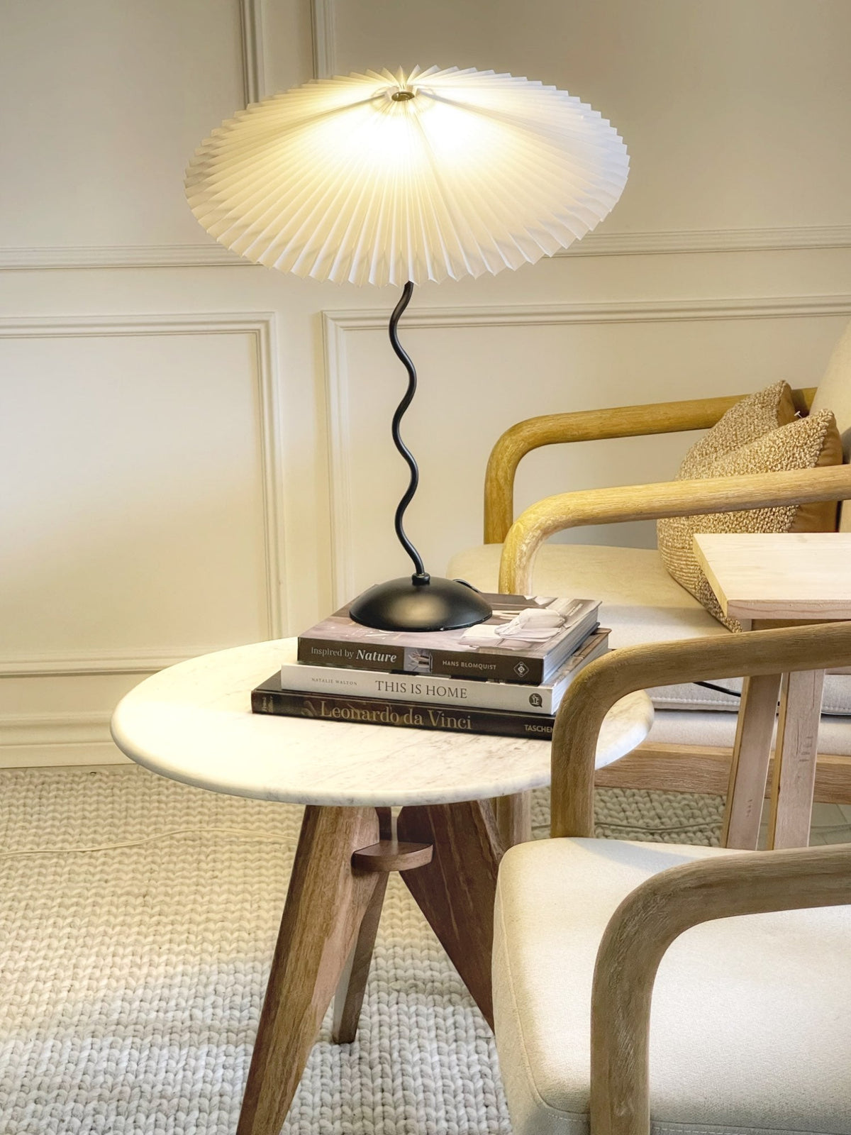 Twirl | Wavy Table Lamp, Pleated Shade Bedside Lamp, Modern Retro Squiggle Lamp for Living Room