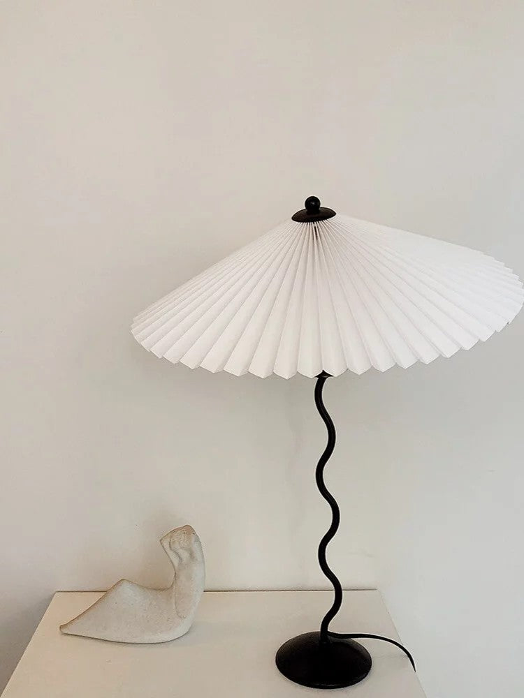 Twirl | Wavy Table Lamp, Pleated Shade Bedside Lamp, Modern Retro Squiggle Lamp for Living Room