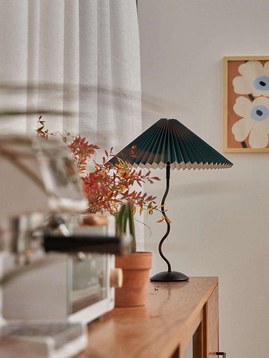 Twirl | Wavy Table Lamp, Pleated Shade Bedside Lamp, Modern Retro Squiggle Lamp for Living Room