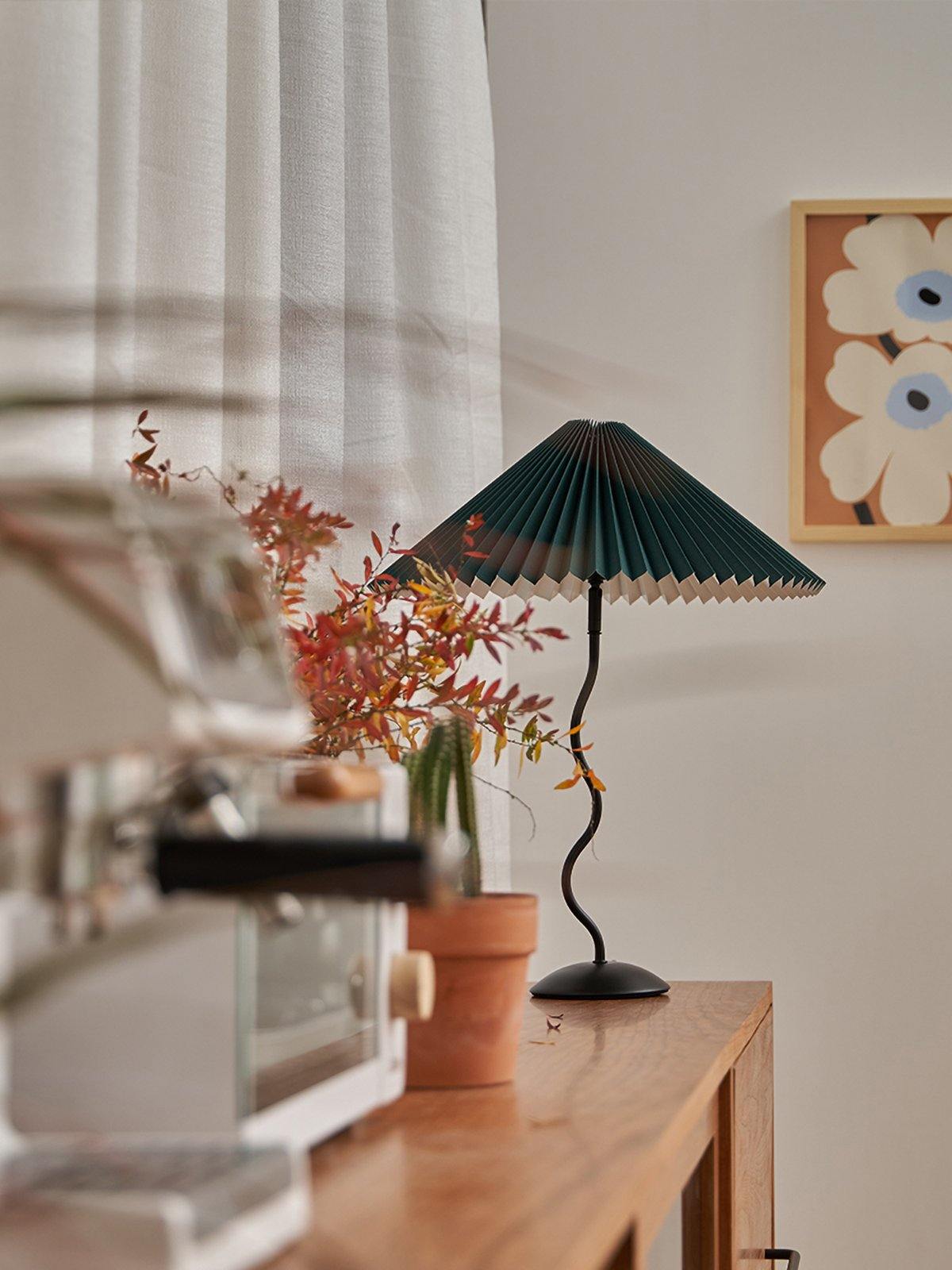 Twirl | Wavy Table Lamp, Pleated Shade Bedside Lamp, Modern Retro Squiggle Lamp for Living Room