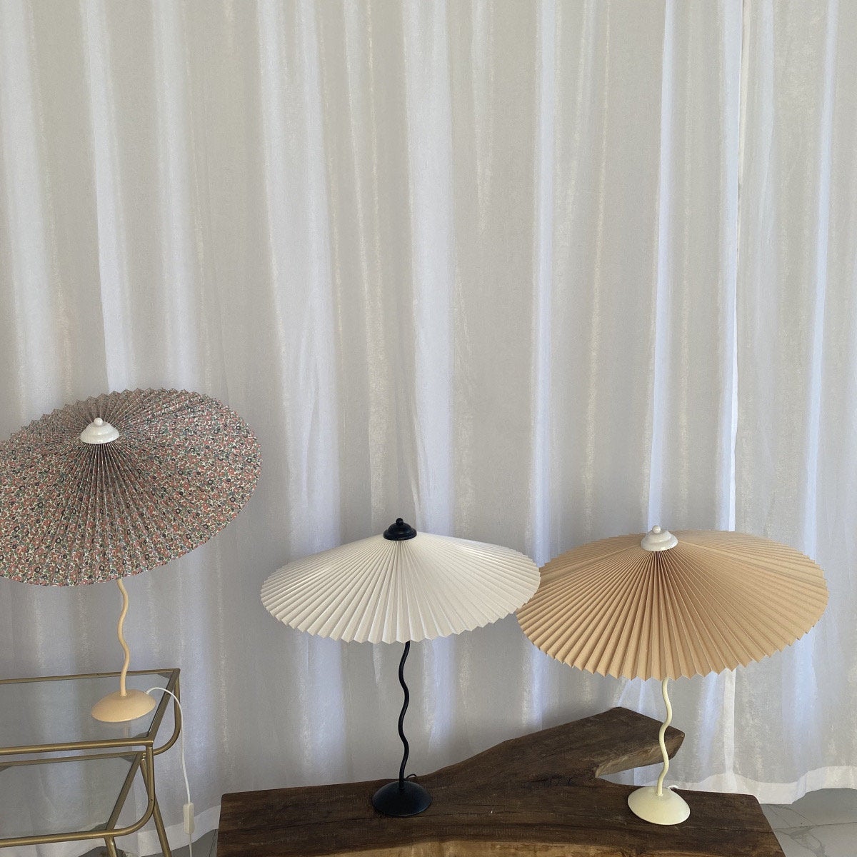 Twirl | Wavy Table Lamp, Pleated Shade Bedside Lamp, Modern Retro Squiggle Lamp for Living Room