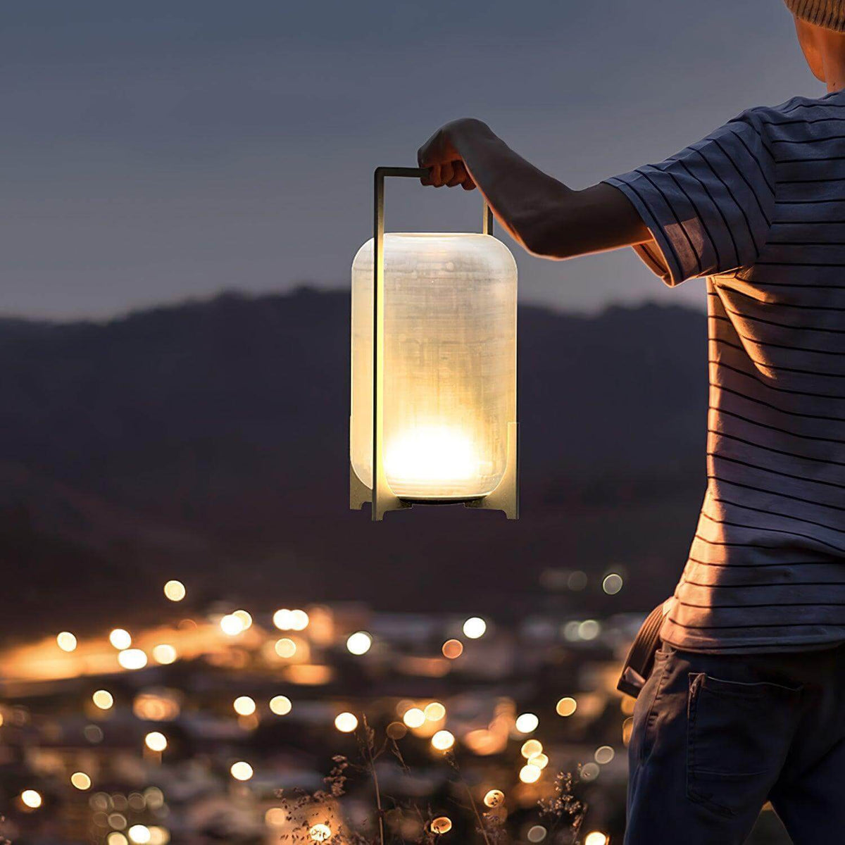 Hearth | Lantern Table Lamp, Modern Glass Lantern Light in Black or Silver, 3 Sizes