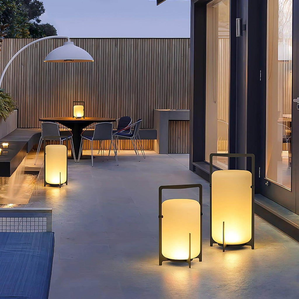 Hearth | Lantern Table Lamp, Modern Glass Lantern Light in Black or Silver, 3 Sizes